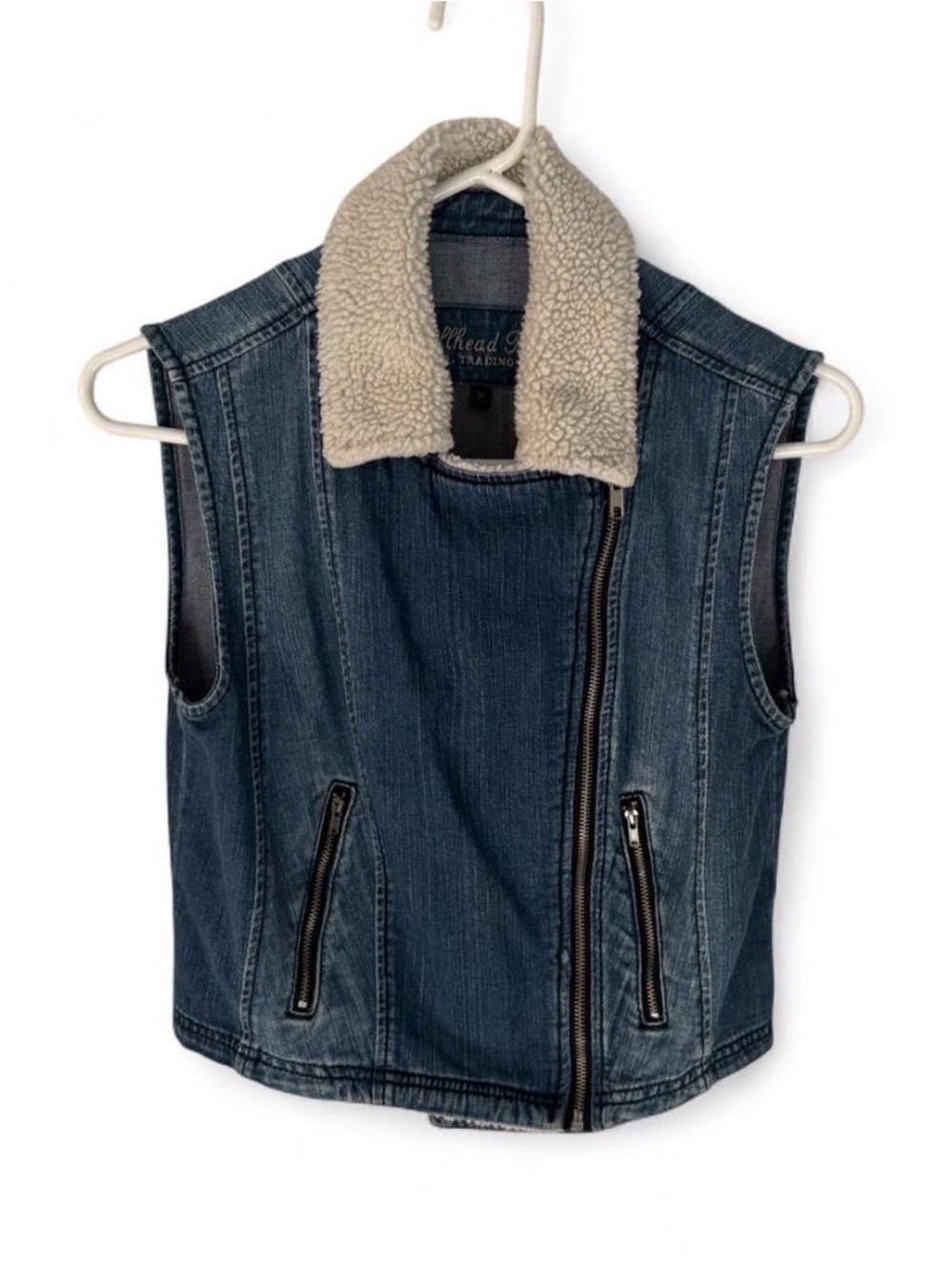 Bullhead Blue Denim Vest with Sherpa Trim